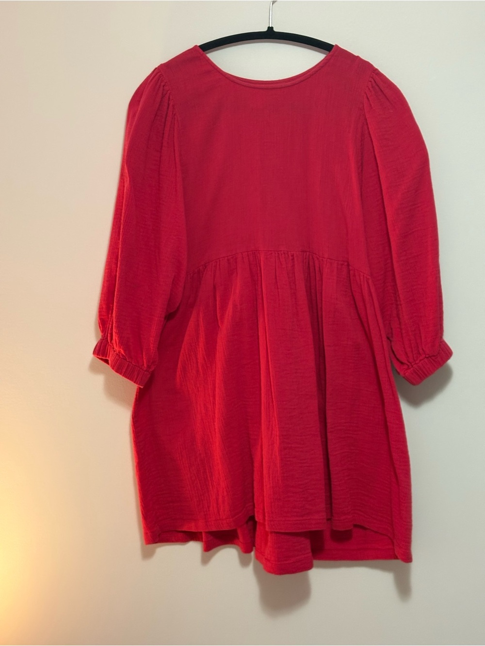 100% Cotton Fuchsia Mini Dress with Puff Sleeves